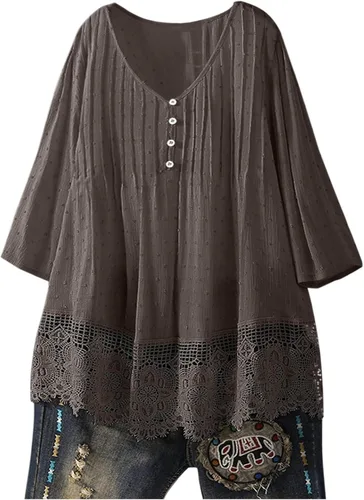 Vista 3 de Aniywn Camiseta de manga 34 con estampado floral y cuello redondo para mujer