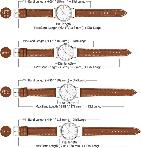 Vista 6 de Fullmosa Genuine Leather 14mm 16mm 18mm 19mm 20mm 22mm and 24mm Watch Bands, Quick Release Watch Band for Men and Women, Fits Samsung Galaxy Watch
