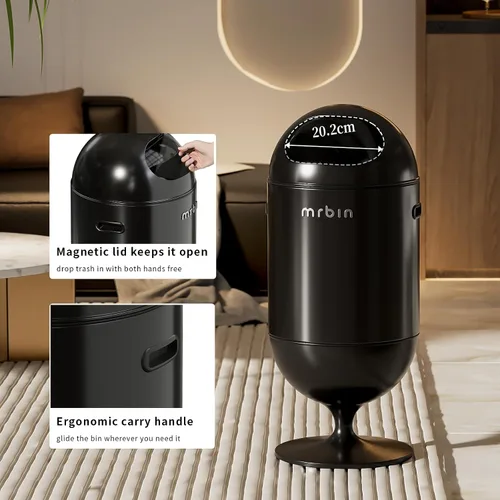 Vista 3 de MRBIN Bote de basura de metal con tapa, cesta de basura decorativa mediana de 5.3 galones / 20 litros, basura redonda alta con patas altas para Negro