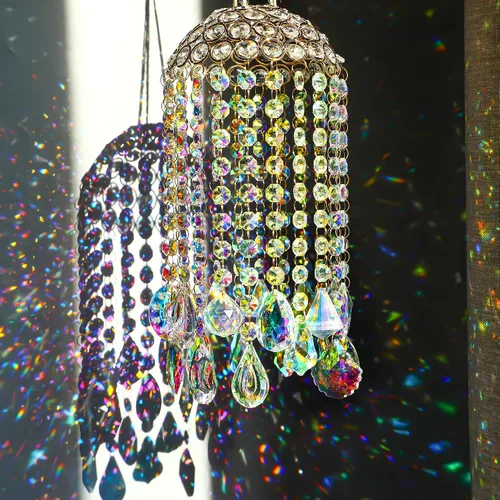 Vista 12 de Atrapasueños de Cristal para Ventana Colgante Campanilla de Viento Jardín Porche Hogar Boda Fiesta Fabricante de Arco Iris Perlas de Cristal