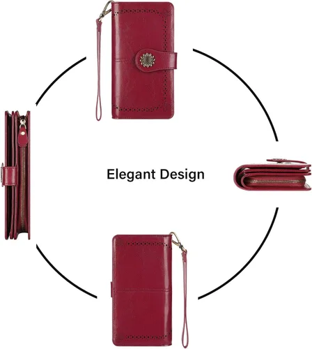 Vista 6 de Lavemi - Cartera de piel con bloqueo RFID para mujer, de gran capacidad, para llevarla a la muñeca