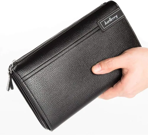 Vista 4 de Cartera larga de cuero para hombre, bolso de mano grande para negocios, tarjetero para teléfono, regalo para hombres, padre, hijo, marido, novio