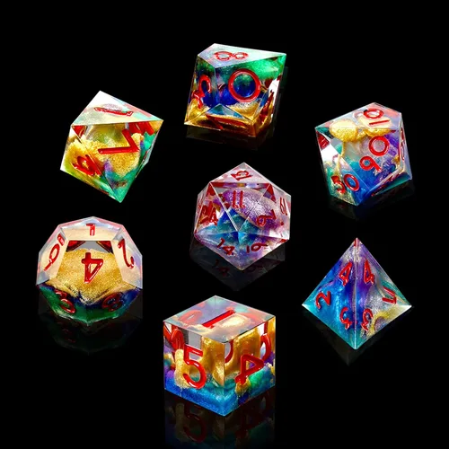 Vista 9 de DND - Juego de dados de borde afilado, 7 piezas de dados poliédricos DND con exquisito embalaje de caja de hoja, ideal para juegos de rol