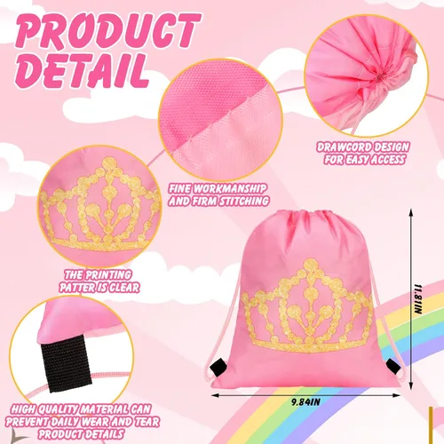 Vista 2 de Funtery 16 bolsas temáticas de princesa, regalos de princesa, bolsas rosadas con cordón para regalo de cumpleaños, regalos de boda, suministros
