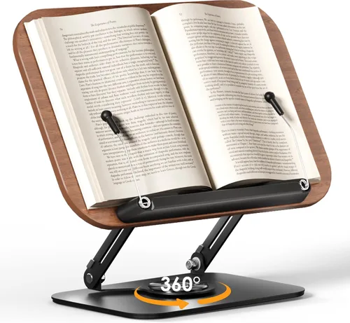 Vista 9 de SupeDesk Soporte de Libros para Lectura, Soporte de Libros Ajustable con Bases Giratorias de 360°, Diseños Plegables y Clips Elásticos, Soporte