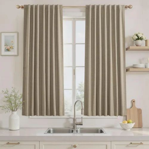 Vista 90 de UHITECH Cortinas opacas de 35 pulgadas de largo para sala de estar, 2 paneles, cortina opaca corta para cocina para ventanas pequeñas, cortinas