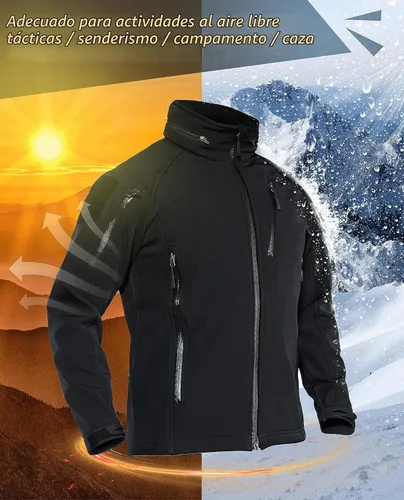 Vista 8 de TACVASEN Chaqueta con capucha Softshell Tactical impermeable con forro Negro