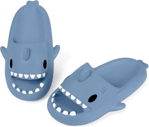 Vista 5 de Sandalias de tiburón para niños y niñas, pantuflas de ducha con forma de nube, bonitas sandalias de punta abierta con dibujos animados, suela