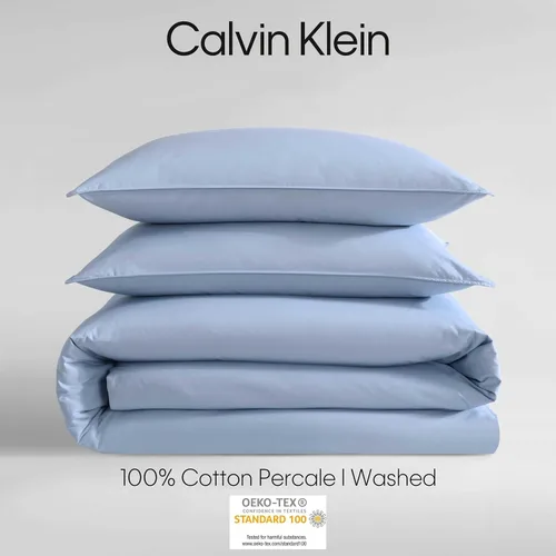 Vista 6 de Calvin Klein - Juego de edredón tamaño individual/individual XL, ropa de cama moderna de percal lavado de algodón con fundas a juego, certificado
