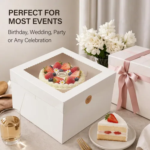 Vista 5 de Kootek 10 cajas para tartas, caja de pastel de 12 x 12 x 8 pulgadas de alto con ventana, cajas blancas de panadería, cajas grandes para hornear