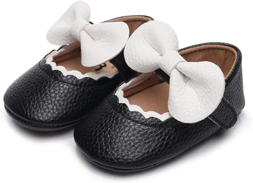 Vista 2 de Bebila Zapatos planos Mary Jane para bebés y niñas, con lazo, suela suave, mocasines de piel sintética, recién nacida, para primer andador