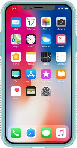 Vista 4 de Speck Productos CandyShell Grip Funda para iPhone XS/iPhone X - Cuarzo Rosa/Azul Río