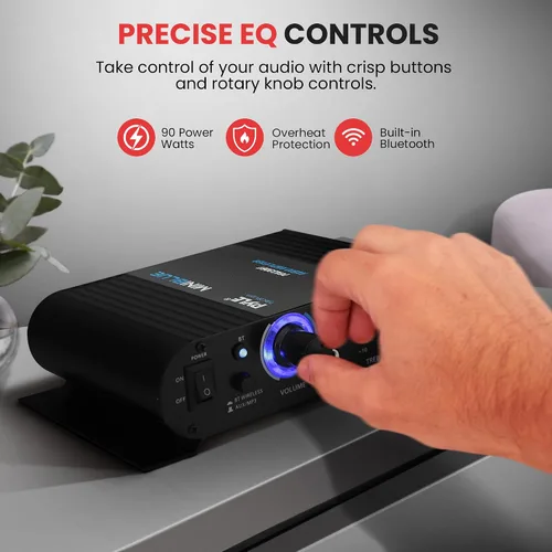 Vista 4 de Pyle PFA330BT mini amplificador inalámbrico estéreo Bluetooth de 90 Watt - entradas para micrófono, RCA, y auxiliar de 3,5 mm