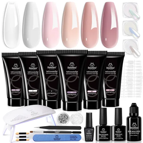 Vista 14 de Beetles - Kit de extensión de gel de uñas de polietileno, 6 colores de gelatina nude con solución deslizante, mejora de uñas para principiantes