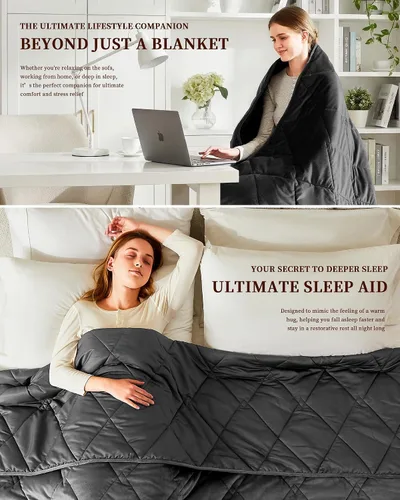 Vista 5 de L'AGRATY Manta con peso de tamaño Queen para adultos de 15 libras, 60 x 80 pulgadas, manta fresca y transpirable con cuentas de vidrio para dormir