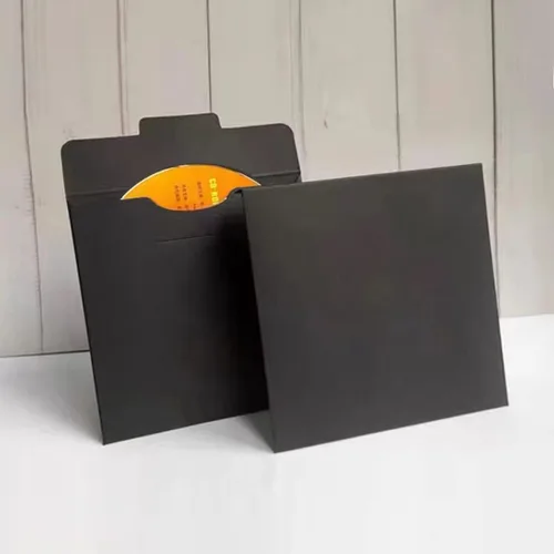 Vista 2 de 25 fundas de CD y DVD de papel kraft negro, sobres de cartón para almacenamiento de CD/DVD