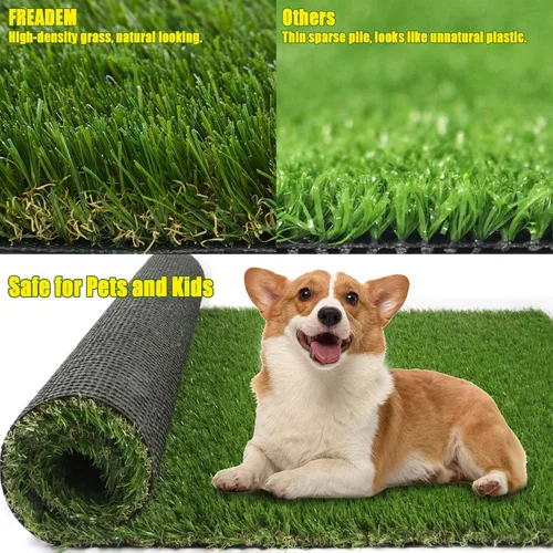 Vista 9 de FREADEM - Alfombra de césped artificial sintética gruesa de 3 x 3 pies, tapete de césped artificial para perro con drenaje, para césped al aire