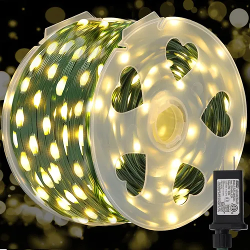 Vista 12 de WATERGLIDE - Extensión extralarga de 328 pies de luces de Halloween, 1000 luces LED para exteriores, luces de hada de alambre verde de PVC y cobre