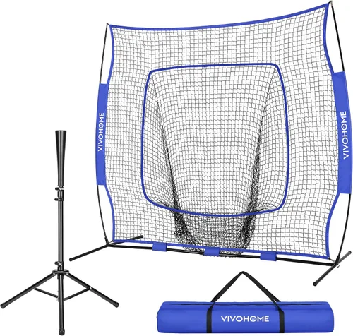 Vista 9 de VIVOHOME Baseball Softball Batting Net - 7x7 Ft Baseball Backstop, Softball Practice Net for Hitting, Pitching, Throwing with Batting Tee and Carry
