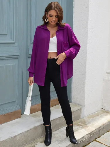 Vista 4 de WDIRARA Blusa casual de manga larga con botones para mujer