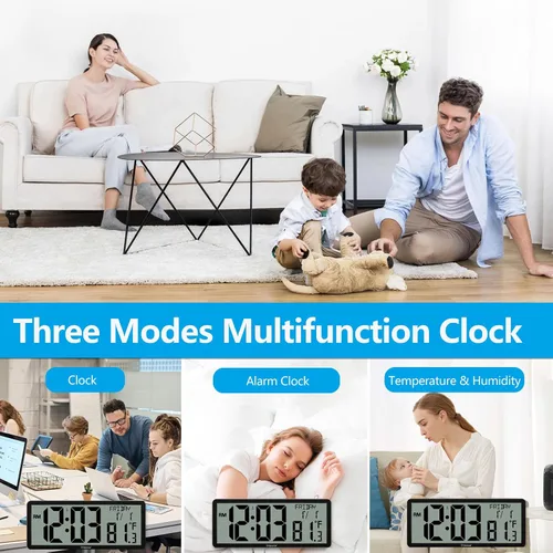 Vista 5 de Geevon Reloj de pared atómico de 14.3 pulgadas, funciona con pilas, reloj de pared digital atómico grande con temperatura y humedad interiores