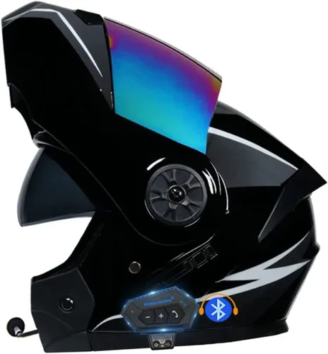 Vista 10 de Casco modular con Bluetooth abatible, de cara completa, doble visera solar, certificado por DOT, altavoz dual integrado con micrófono, cascos de 3