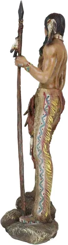 Vista 3 de Ebros Gift Gran nativo americano indio águila guerrero tribal héroe tribal con lanza y escudo de guardia de pie 22 pulgadas de alto, estatua como