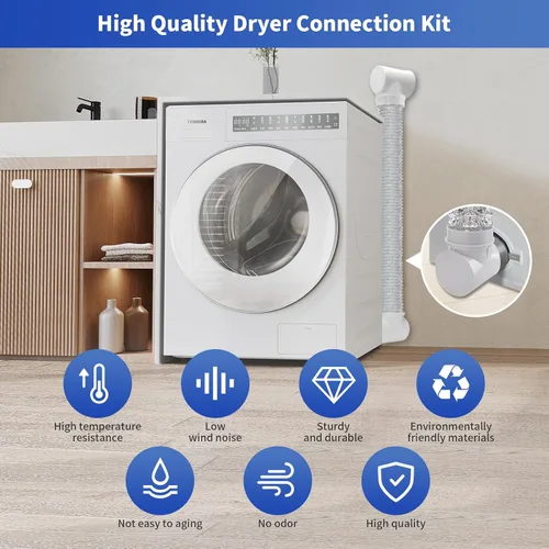 Vista 7 de Codo de ventilación de secadora de ropa de 90 grados Kit de conector de conducto de secadora más seguro para tubos de 4 pulgadas, kit de codo