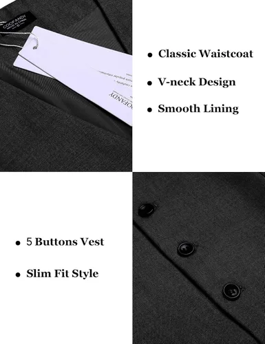 Vista 4 de COOFANDY Chaleco de traje de negocios para hombre, chaleco de vestir ajustado, chaleco de boda