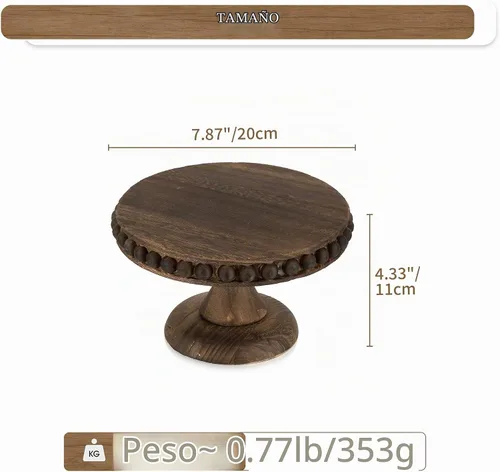 Vista 3 de Hanobe Soporte para Tartas de Madera Pequeño: Soporte de Pedestal para Cupcakes de 8 Pulgadas, Elevador de Exhibición de Postres Rústico Envejecido