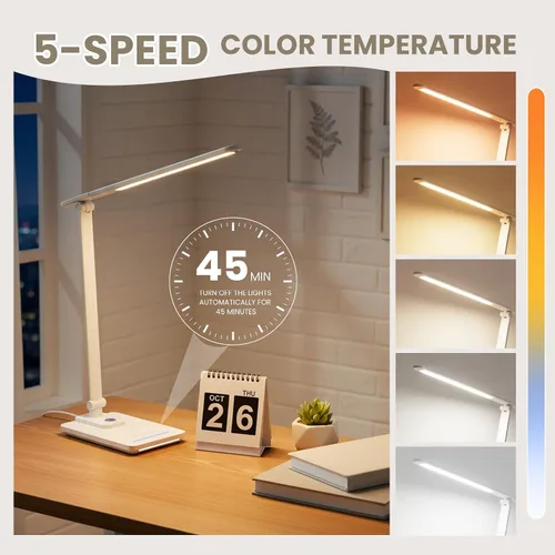 Vista 3 de TECHNOVA Lámpara de escritorio LED con 5 temperaturas de color Regulación continua deslizante y temporizador de un solo toque Diseño plegable