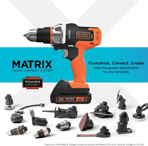 Vista 7 de BLACK+DECKER MATRIX - Kit de herramientas eléctricas de 20 V MAX, incluye taladro inalámbrico, 12 accesorios y estuche de almacenamiento