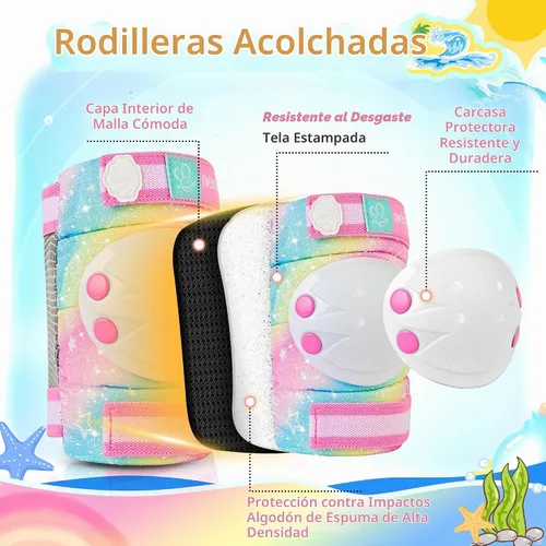 Vista 7 de NEMONE Rodilleras para niños, coderas, coderas, muñequeras con bolsa de cordón, juego de equipo de protección reflectante ajustable para patinetes
