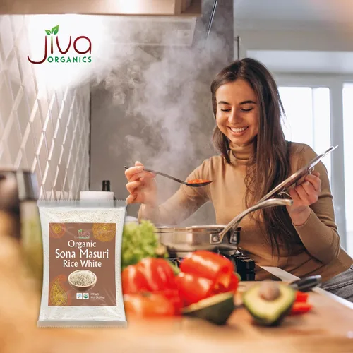 Vista 6 de Jiva Organics - Arroz orgánico Sona Masoori de 10 libras de calidad premium, origen indio, arroz de grano corto, todo natural y sin OMG (10 libras)