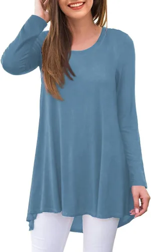 Vista 13 de AWULIFFAN Blusa tipo túnica holgada de manga larga con cuello redondo para mujer