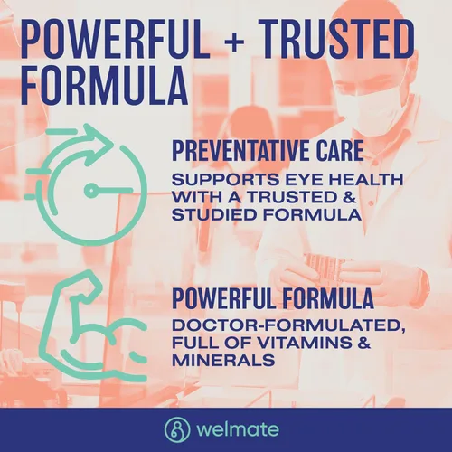 Vista 4 de WELMATE - AREDS 2 (60 porciones) - Suplemento vitamínico y mineral para los ojos - Vitamina C, zinc, luteína, zeaxantina - Salud macular - Formulado
