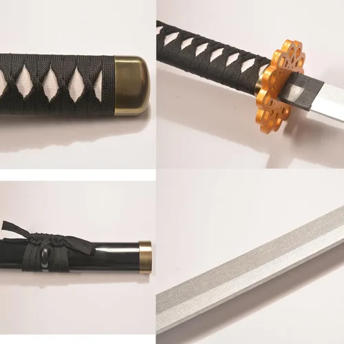 Vista 3 de Katana negra de plástico de 40 pulgadas con protector dorado/azul para cosplay, accesorios de rendimiento