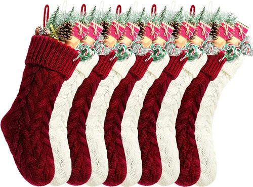 Vista 26 de Medias de Navidad, 18 pulgadas, calcetines de punto trenzado azul para decoración de Navidad, paquete de 4