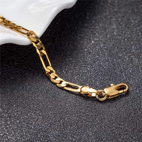 Vista 5 de Tobilleras con iniciales unisex, pulsera de eslabones cubanos chapadas en plata y oro de 18 quilates para mujeres y niñas, tobillera dorada