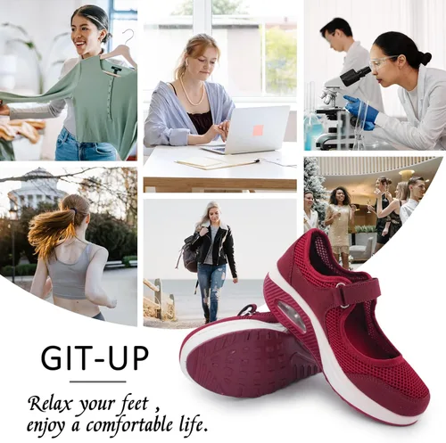 Vista 7 de Zapatos de enfermería de trabajo para mujer, antideslizantes, ajustables y transpirables, para caminar, fitness, informal, enfermería, ortopédicos