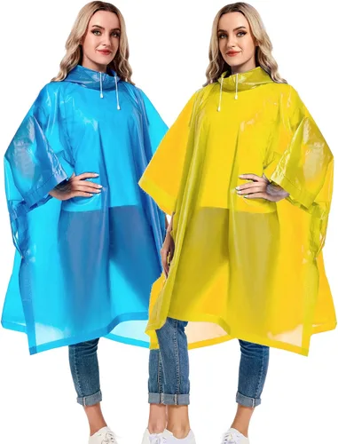 Vista 68 de Paquete de 2 ponchos de lluvia para adultos, reutilizables, impermeables, de supervivencia, emergencia, resistente, con capucha con cordón