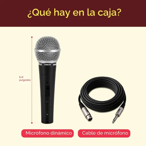 Vista 2 de Pyle PDMIC59 - Micrófono vocal dinámico profesional, micrófono de mano dinámico cardioide unidireccional con interruptor de encendido/apagado