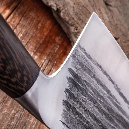 Vista 5 de Cuchillo de carnicero de carne, cuchillo forjado a mano, corte de huesos, acero de alto carbono, cuchillo de carnicero de carne resistente, cuchillo