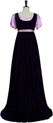Vista 7 de Vestido medieval de fiesta de té de regencia para mujer, cintura imperio, manga pétalo, vestidos renacentistas, guantes, vestidos retro, disfraces