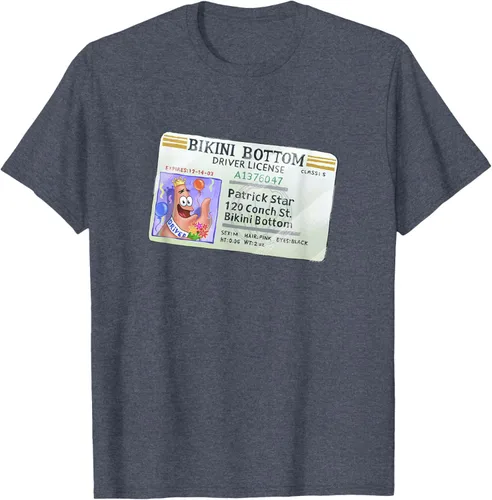 Vista 74 de SpongeBob SquarePants Camiseta con logotipo de Patrick Star Driver License King, Negro