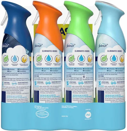 Vista 2 de Febreze Air - Paquete surtido de ambientador y eliminador de olores en aerosol, aromas Original Gain Scent, Linen & Sky, Hawaiian Aloha y Ocean