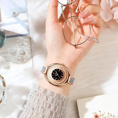 Vista 6 de RORIOS Reloj analógico de cuarzo para mujer, resistente al agua, reloj de pulsera de diamantes de pulsera de acero inoxidable para mujer