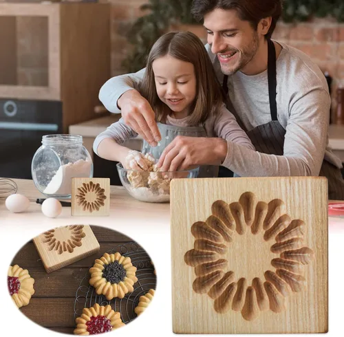 Vista 4 de Molde de Galletas de Madera Herramienta de Decoración de Galletas de Madera Moldes de Galletas 3D Molde de Hornear Gracioso Arte de Relieve Navidad