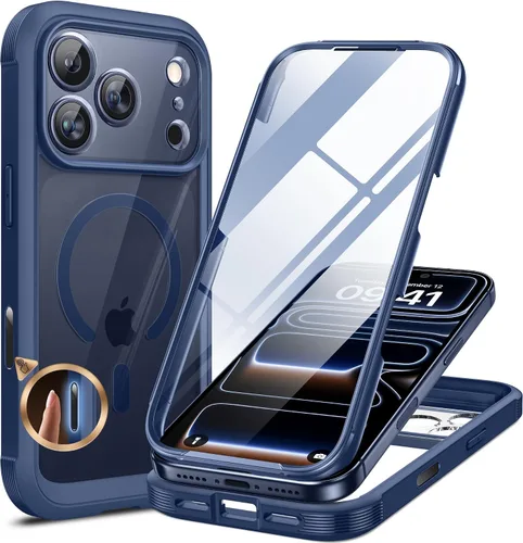 Vista 242 de Miracase - Funda magnética para iPhone 13 Pro Max de 6.7 pulgadas (compatible con MagSafe), transparente, completo, protector de pantalla de vidrio
