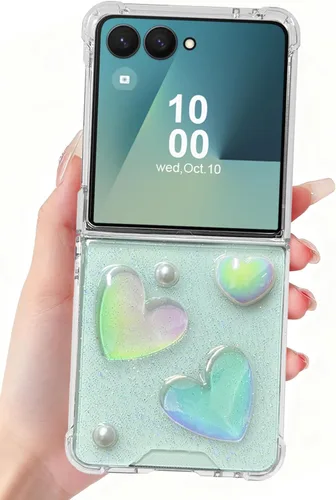 Vista 13 de Funda para Samsung Galaxy Z Flip 3 con purpurina, bonita funda transparente con diseño, brillante, reflectante, con destellos, cubierta de teléfono